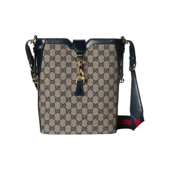 GUCCI Original Canvas With Leather Bucket Bags Crossbody Bag Shoulder Bag Women's Beige & Blue
