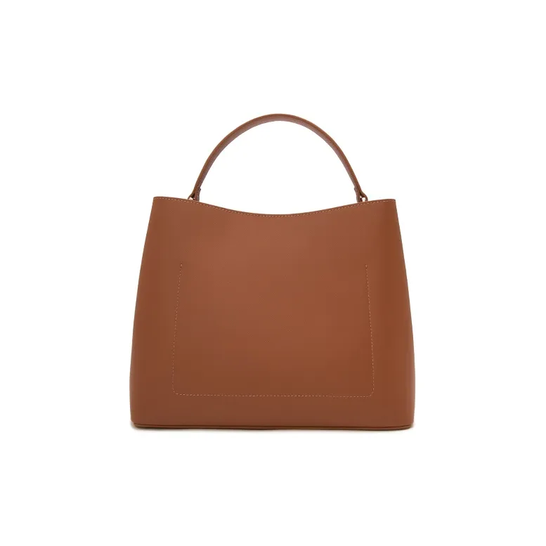 ELLE Leather One Shoulder Handbag Large Size Women's Brown/Black-2