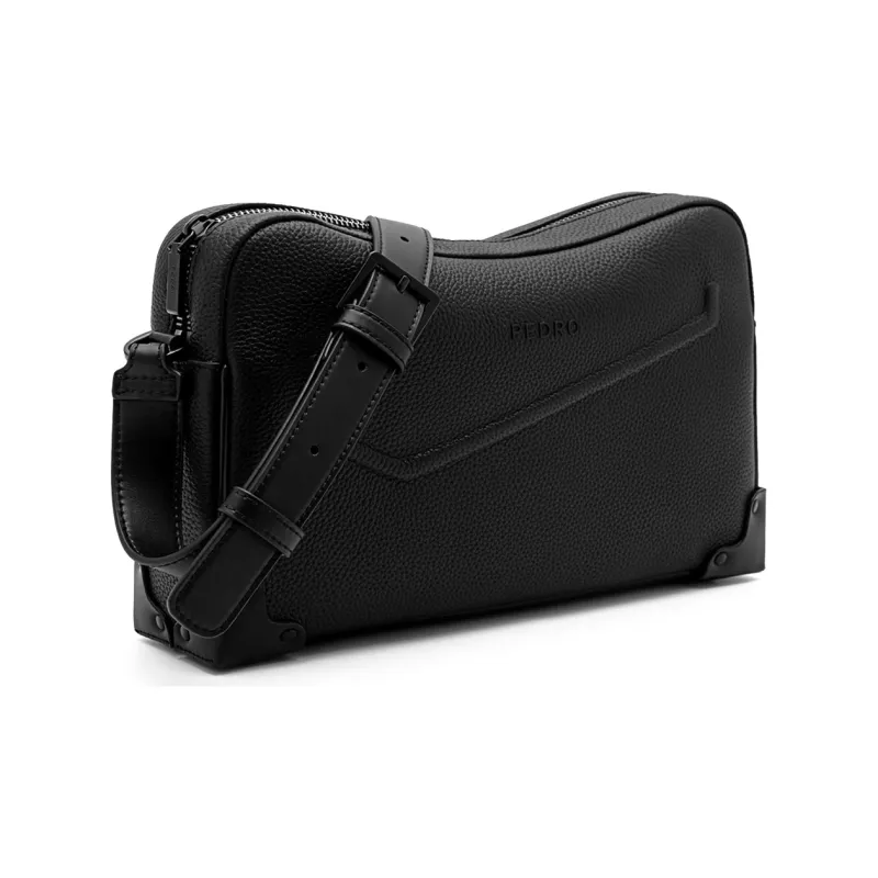PEDRO Cow Leather Crossbody Bag Regular Men's Black/Gray-1