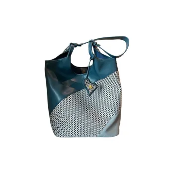 TOUCH MISS Cow Leather Tote Bag Shopping Bag Handbag Shoulder Bag Large Size Women's Blue
