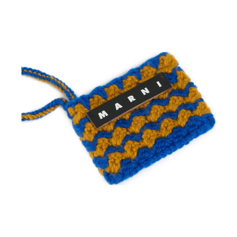 MARNI Acrylic Crochet Woven Clutch Mini Women's Brown-2