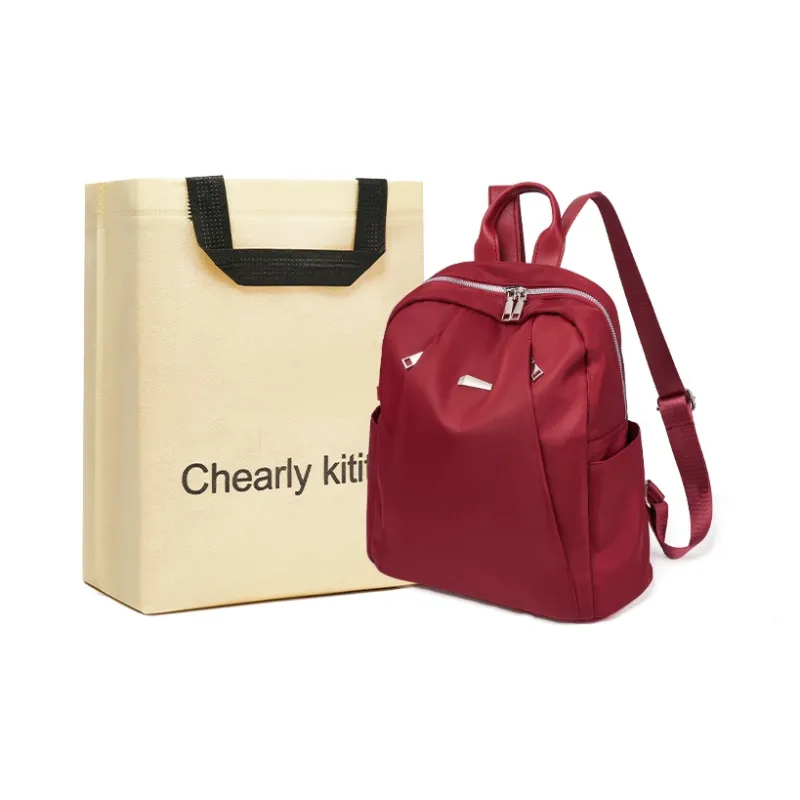 Chearly Kitity Fabric Travel Bags Backpack Regular Unisex Classic Black/Burgundy-5