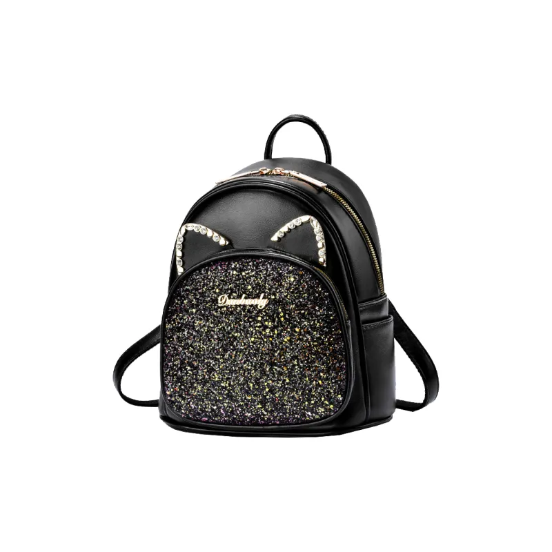 Weymond Soft Leather Backpack Women's Black/White/Gray-1