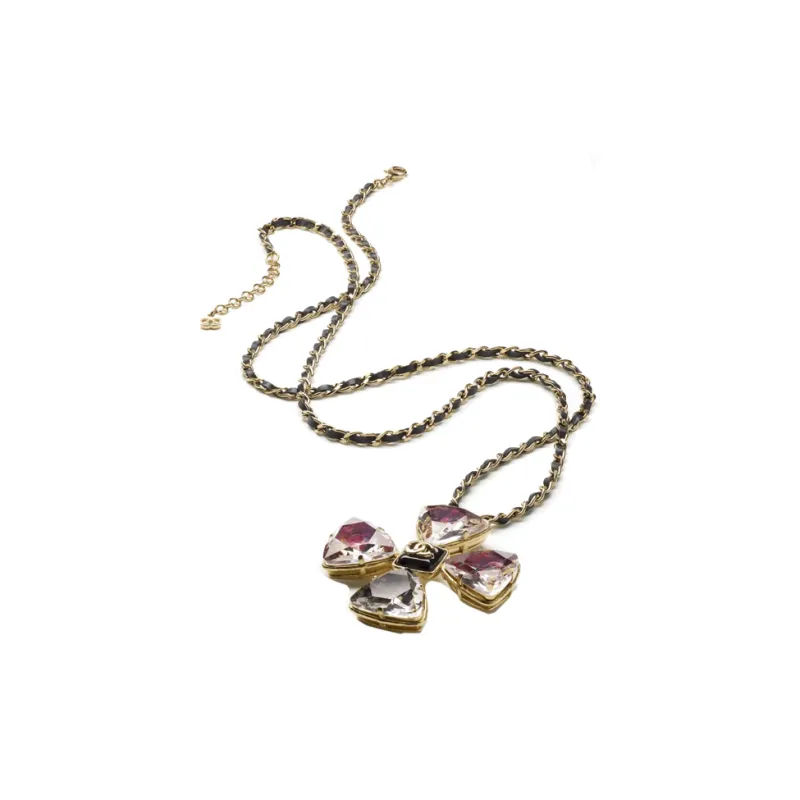 CHANEL Metal Rhinestone Velvet Resin Calfskin Necklaces Women's Black-0