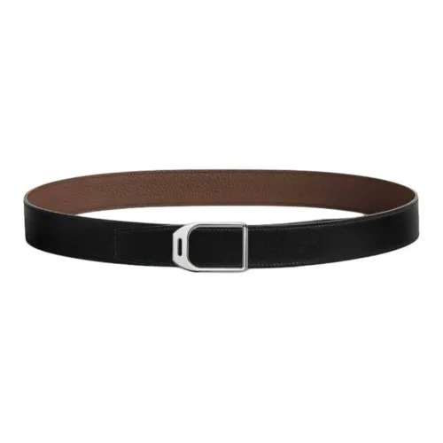 HERMES Double-Sided Design Leather Belts Men's Brown/Black Width: 3.2CM