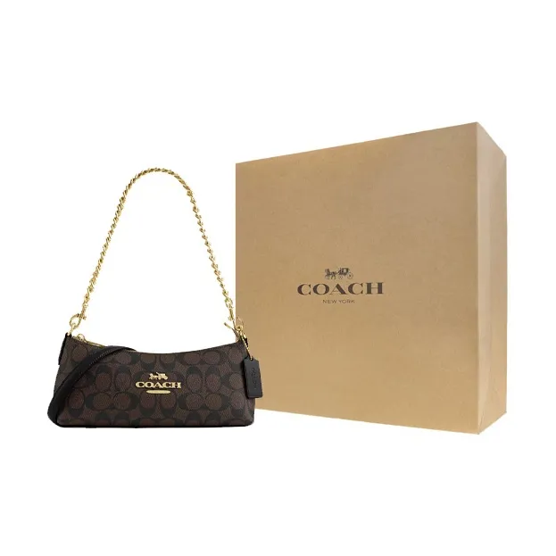COACH Charlotte PVC Baguette Bag Handbag Shoulder Bag Women's Gold & Brown Black-5