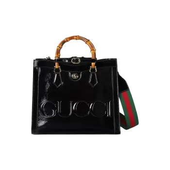 GUCCI Diana Patent Leather Tote Bag Shopping Bag Shoulder Bag Handbag Medium Size Women's Black
