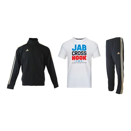 Adidas Casual Sportswear Men Set Black/Gold Coats+White T-Shirts+Black/Gold Pants