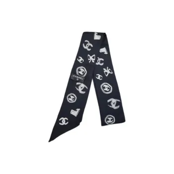 CHANEL Silk Scarves Unisex Black