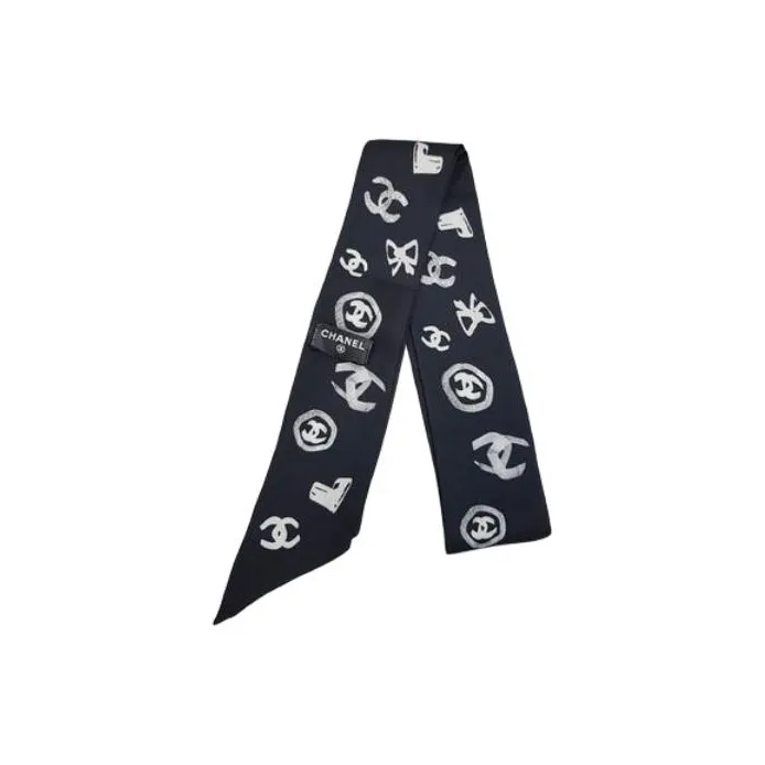 CHANEL Silk Scarves Unisex Black-0
