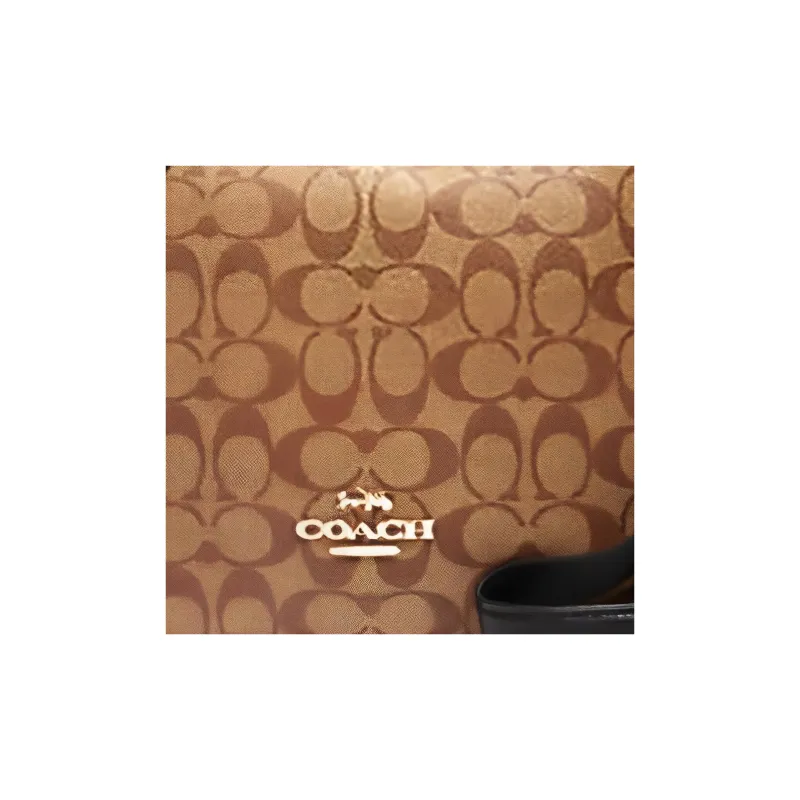 COACH Ellie Canvas Leather Shoulder Bag, Crossbody Bag Medium Size Unisex Khaki Brown-4