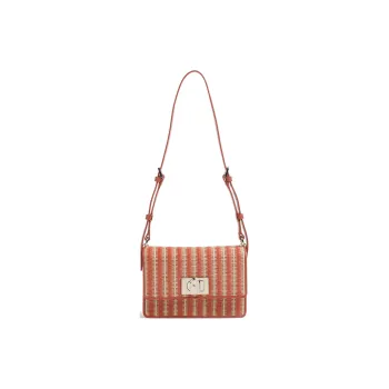 Furla Fine Grain Leather With Polyamide Shoulder Bag Mini Women's Red & Beige