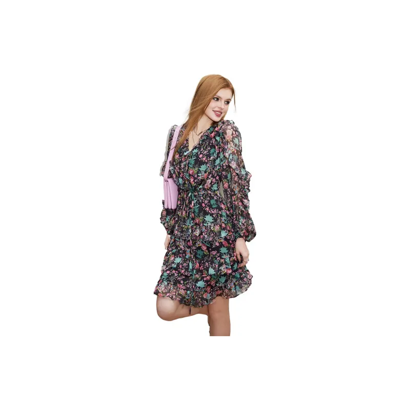 ELF SACK Long Sleeved Dresses Women's Alumni Association Floral Black-1