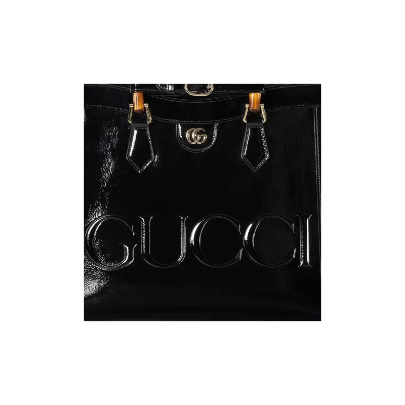 GUCCI Diana Patent Leather Tote Bag Shopping Bag Shoulder Bag Handbag Medium Size Women's Black-9