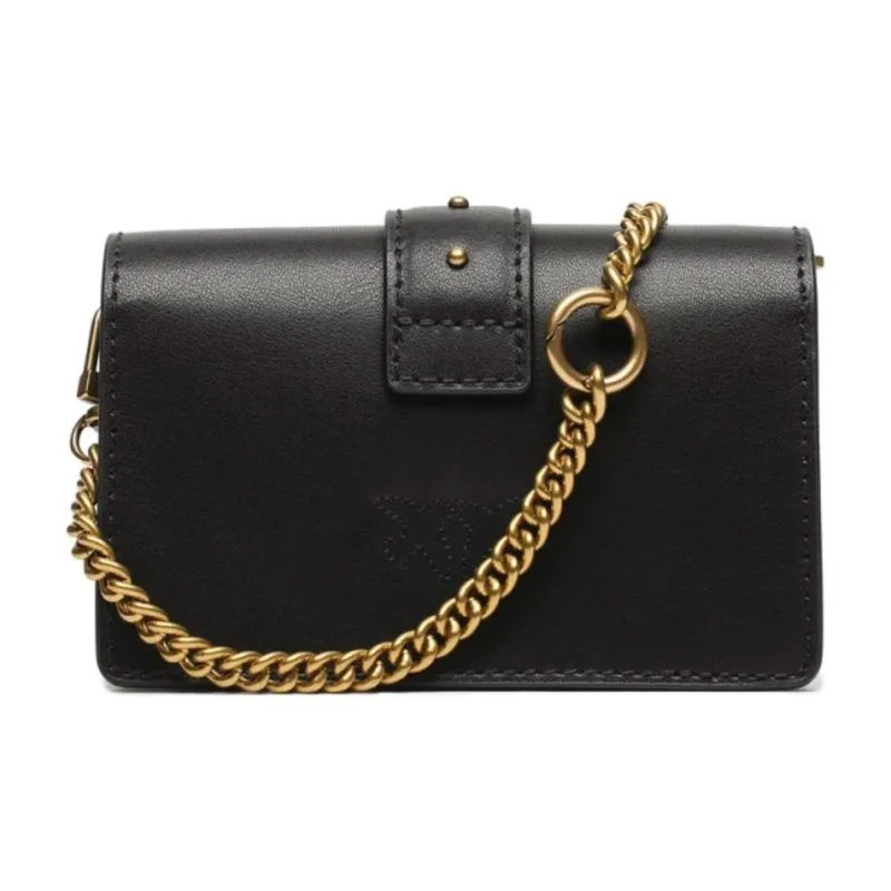 PINKO Cow Leather Shoulder Bag, Crossbody Bag Extra Mini Women's Black-3