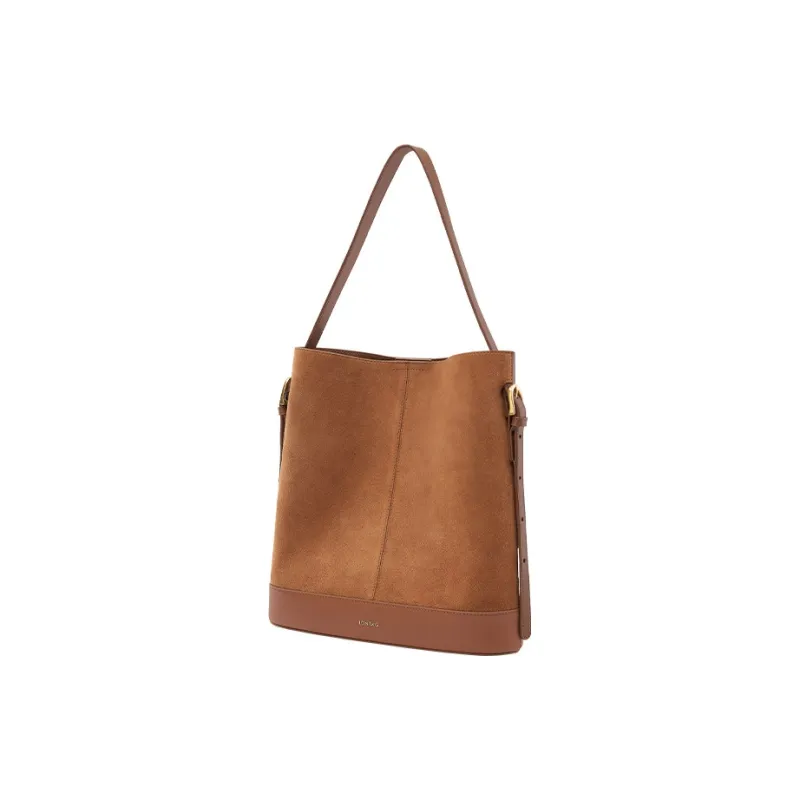 JONBAG Cow Leather Suede Bucket Bag For Mother's Day Shoulder Bag Medium Size Women's Honey Brown/Tea Umber-2