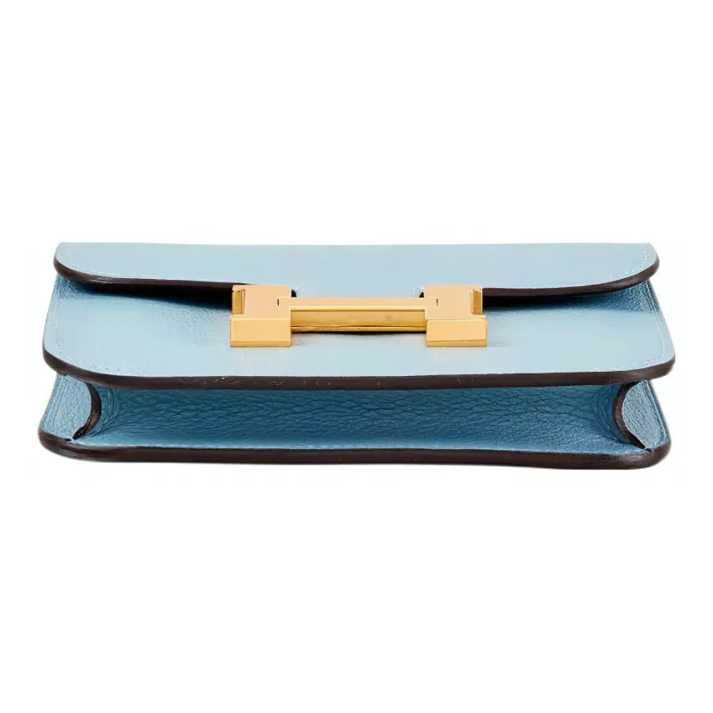 HERMES Constance Slim Evercolor Calfskin Wallet, Card Holder, Fanny Pack Women's J7 Bleu Lin Linen Blue-4
