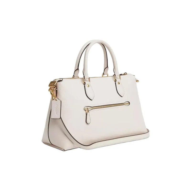 COACH Refined Pebbled Leather Shoulder Bag, Crossbody Bag, Handbag Large Size Women's Gold & Chalk White-1
