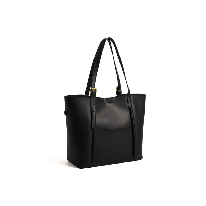 COCOEVA Cow Leather Shoulder Bag With Adjustable Shoulder Strap Commute Tote Regular Women's Caramel/Black-7