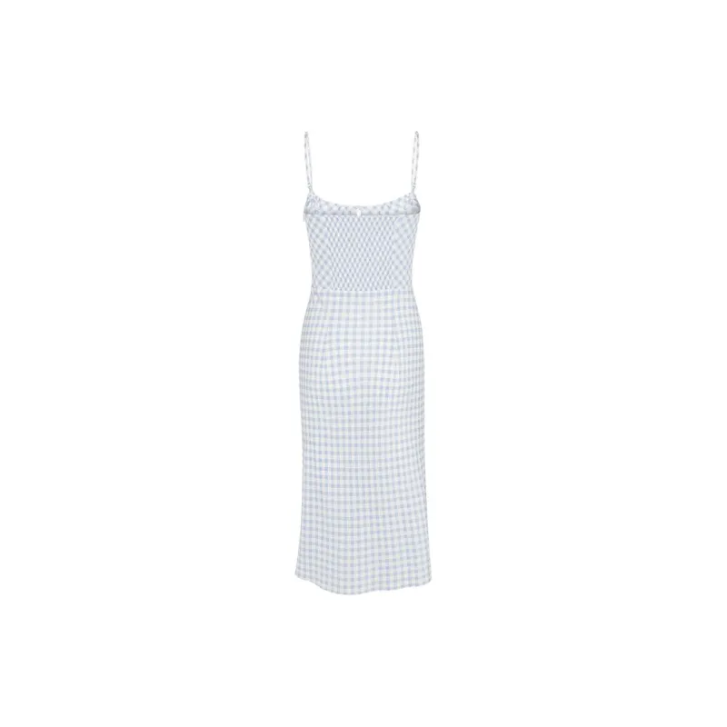 Realisation Par The Elsa Slip Dresses Women's Blue Gingham/Light Blue Stripe Plaid-1