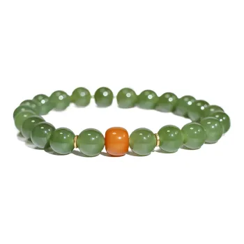 Qingjing Hetian Jade S925 Silver Jewelry Unisex Green Jade