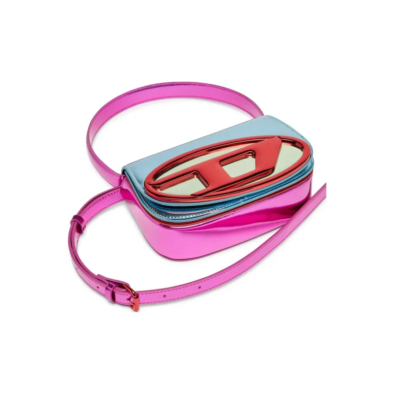 DIESEL Calfskin Shoulder Bag Women's Silver & Red-3