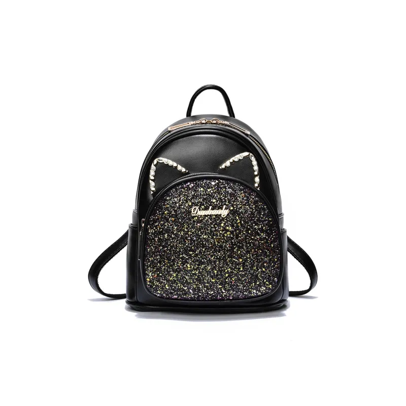 Weymond Soft Leather Backpack Women's Black/White/Gray-3