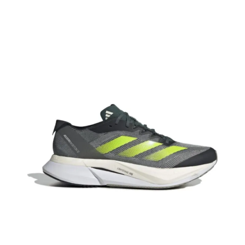 Adidas Adizero Boston 12 Abrasion Resistant Breathable Low Top Carbon Plate Marathon Running Shoes Men's Black Green-1