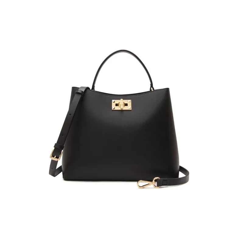 ELLE Leather One Shoulder Handbag Large Size Women's Brown/Black-6