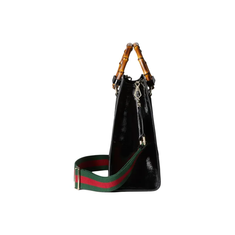 GUCCI Diana Patent Leather Tote Bag Shopping Bag Shoulder Bag Handbag Medium Size Women's Black-4