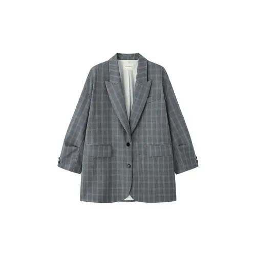 ZHOUMIAO Business Suits Women's Plaid Gray