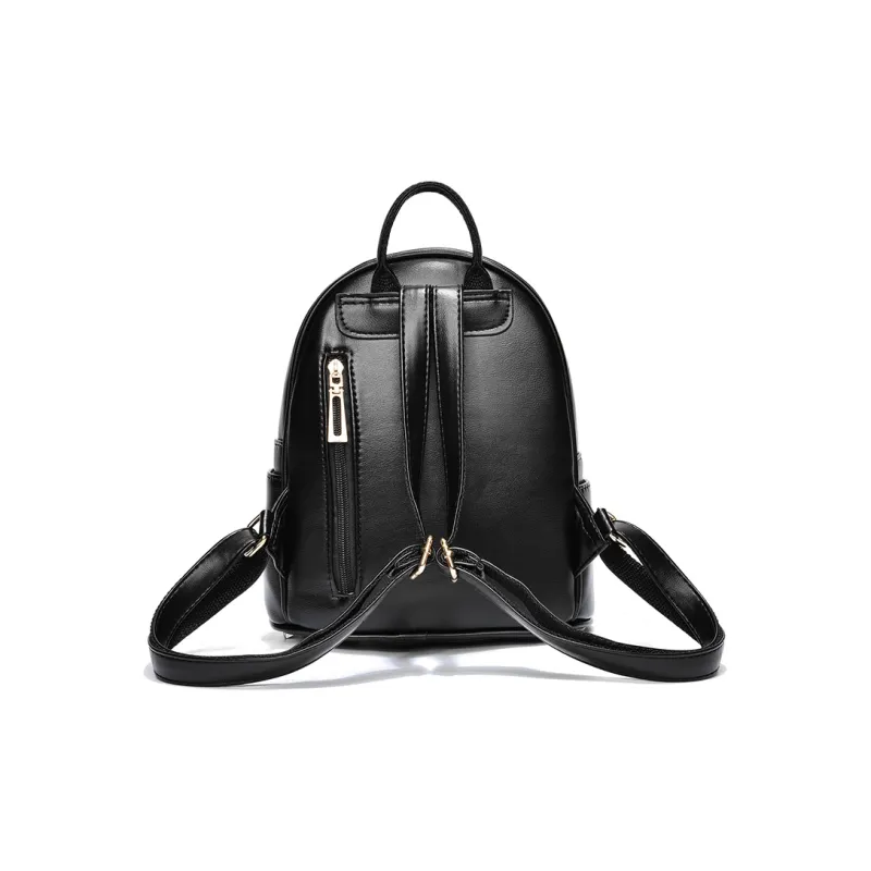 Weymond Soft Leather Backpack Women's Black/White/Gray-4