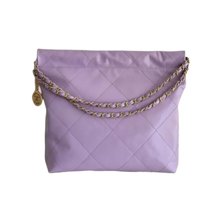 CHANEL Shiny Calfskin Tote Bag, Shopping Bag, Handbag, Shoulder Bag Women's Light Purple-1