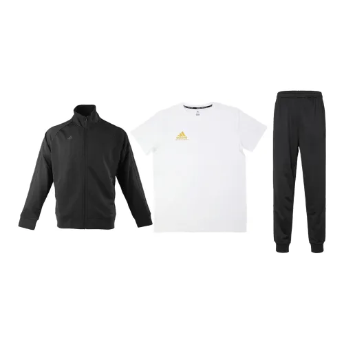 Adidas Casual Sportswear Men Set Black Coats+White T-Shirts+Black Pants