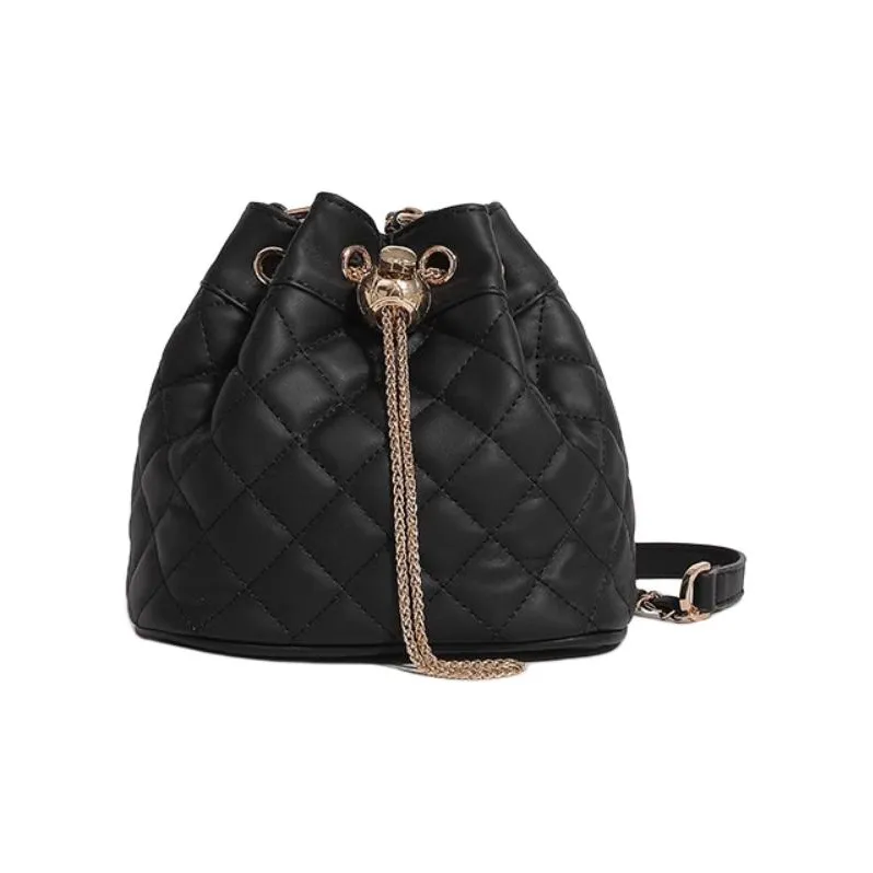 TOUCH MISS Cow Leather Bucket Bags Shoulder Bag Crossbody Bag Small Size Women's Black-7