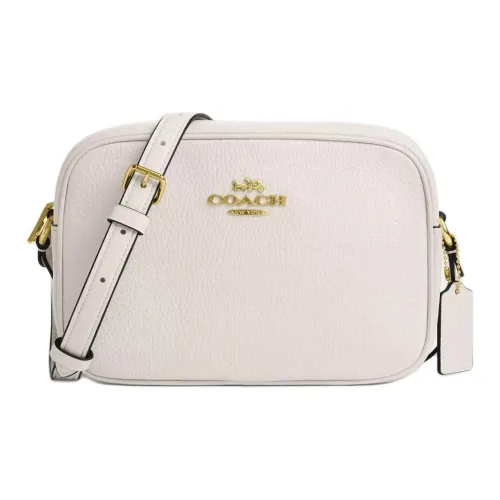 COACH Jamie Refined Pebbled Leather Camera Bag Shoulder Bag Crossbody Bag Small Size Women's Gold & Chalk White