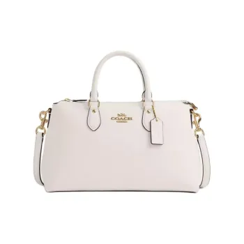COACH Refined Pebbled Leather Shoulder Bag, Crossbody Bag, Handbag Large Size Women's Gold & Chalk White