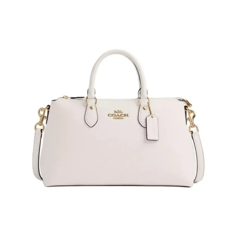 COACH Refined Pebbled Leather Shoulder Bag, Crossbody Bag, Handbag Large Size Women's Gold & Chalk White-0
