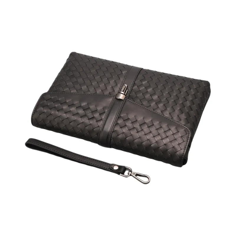 CMLZIUA Top Grain Cow Leather Clutch Unisex Black-4