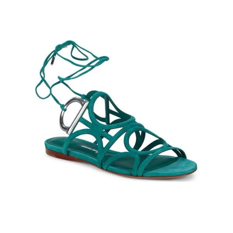 FERRAGAMO GANCINI One Strap Sandals Women's Green-2