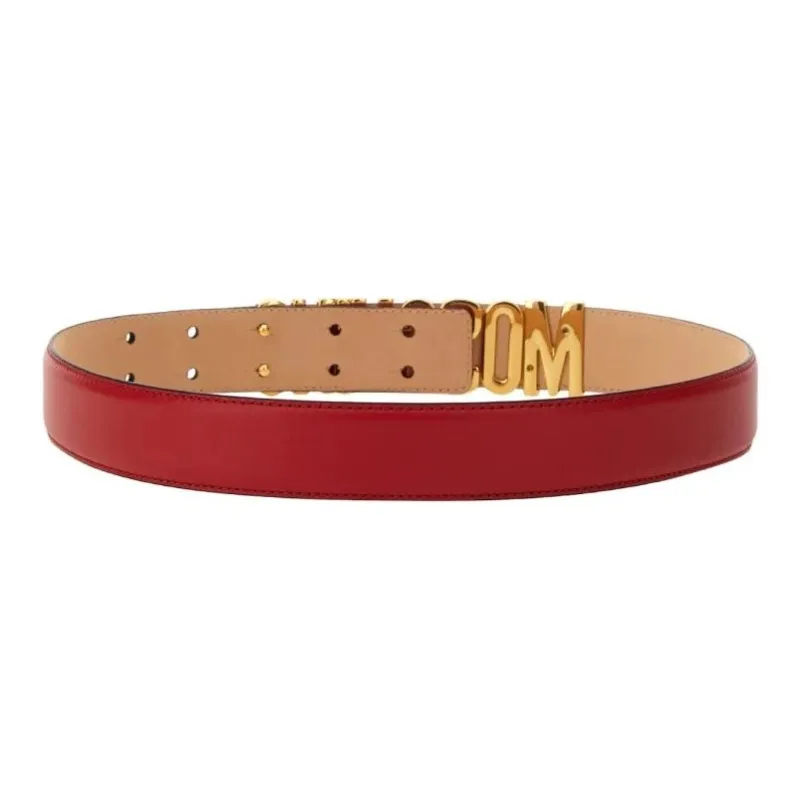 MOSCHINO Letter Badge Leather Belts Women's Brown Width 3.5CM-1