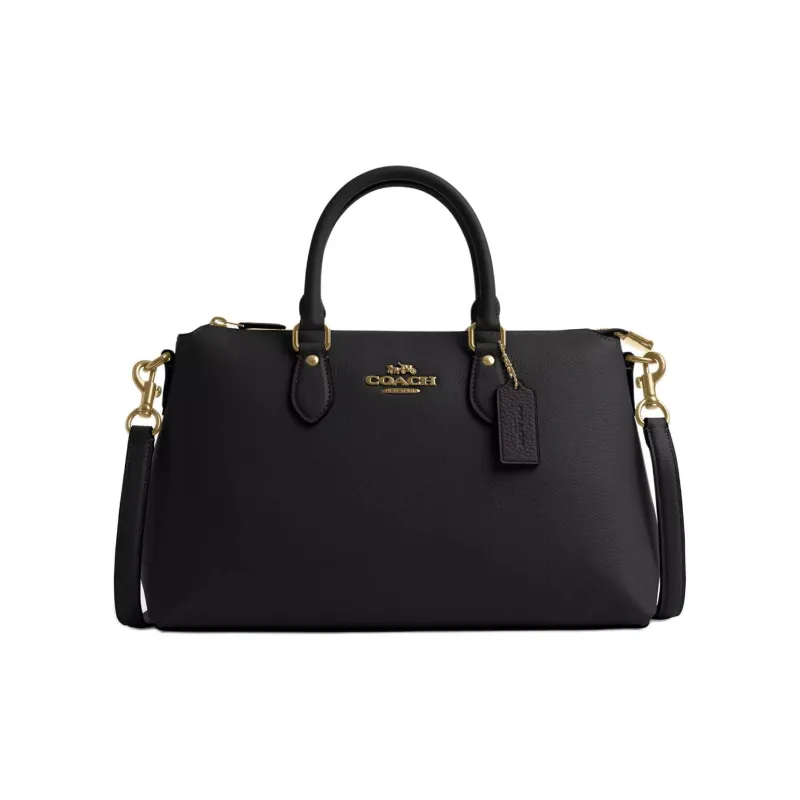COACH Refined Pebbled Leather Shoulder Bag, Crossbody Bag, Handbag Tubas Women's Gold & Black-0