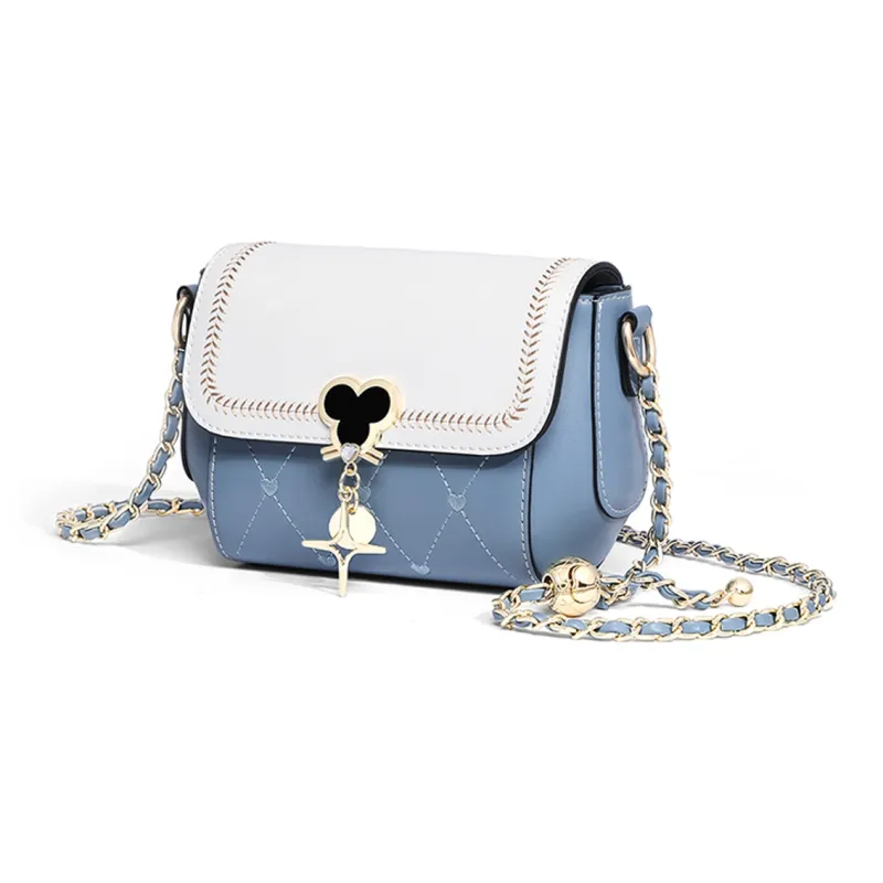 COMELY Cow Leather With Synthetic Leather Chain Bag, Shoulder Bag, Crossbody Bag Women's Light Green/Blue-1