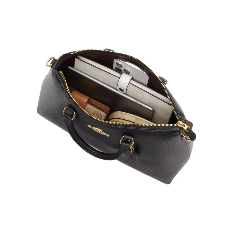 COACH Refined Pebbled Leather Shoulder Bag, Crossbody Bag, Handbag Tubas Women's Gold & Black-3