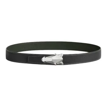 HERMES Horse Head Decoration Leather Belts Men's Black Width 3.2CM