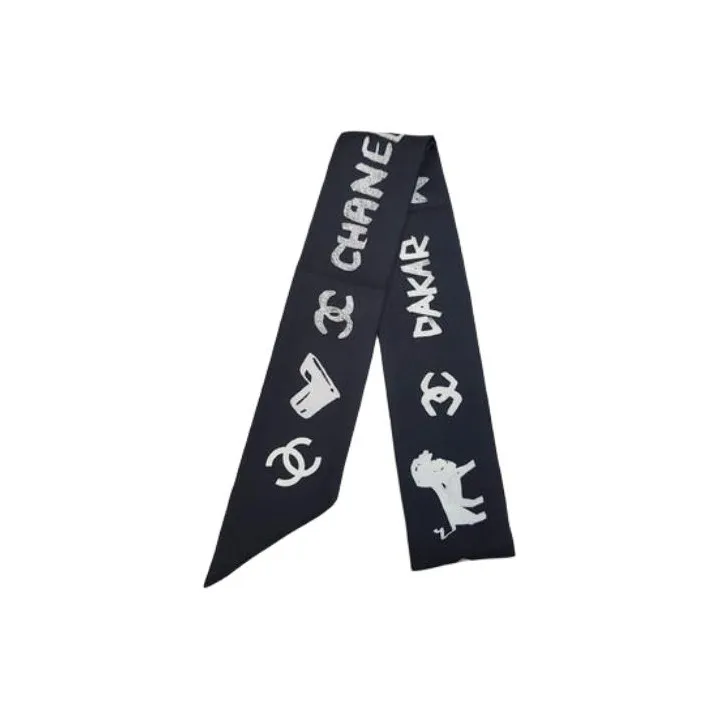 CHANEL Silk Scarves Unisex Black-1