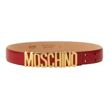 MOSCHINO Letter Badge Leather Belts Women's Brown Width 3.5CM