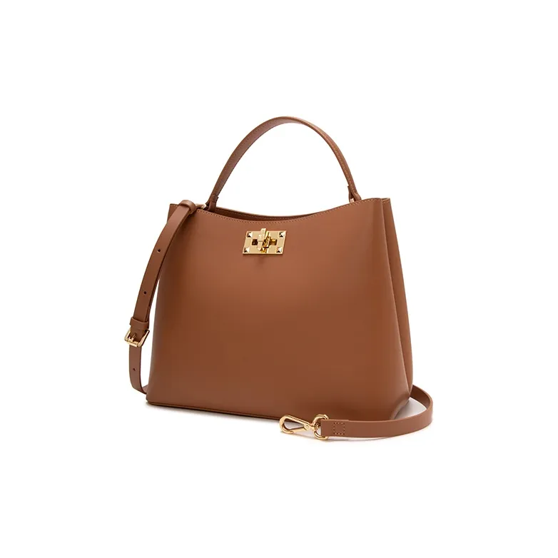 ELLE Leather One Shoulder Handbag Large Size Women's Brown/Black-1