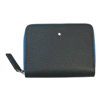 MONTBLANC Cow Leather Wallet Coin Purse Unisex Blue/Black