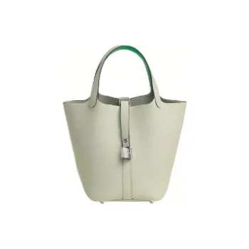HERMES Picotin Lock Taurillon Clemence Leather Basket Bag Handbag Bucket Bag Women's Gray Green